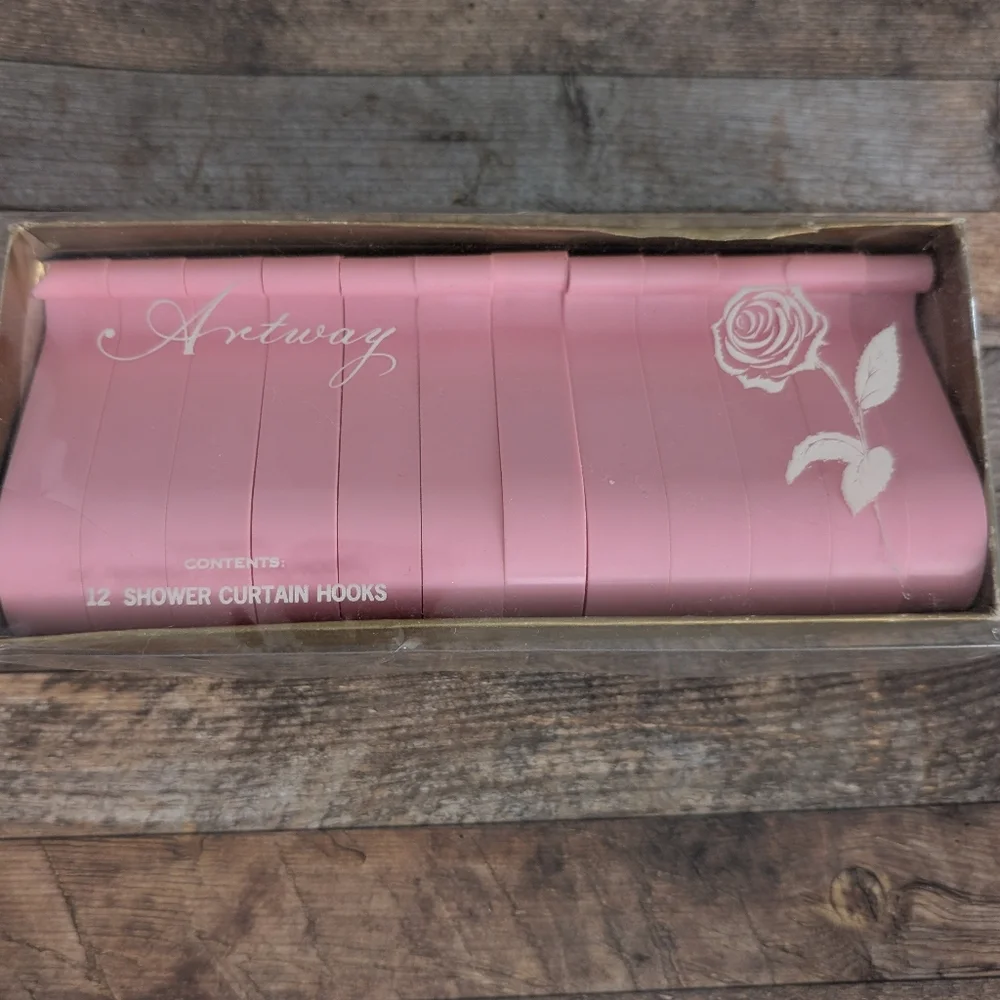 70s Vintage Artway Pink Shower Curtain Hooks NIP MCM